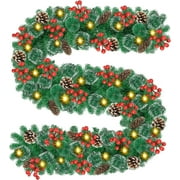 Christmas Garland Decorations, 9FT Christmas Garland with Lights Pre-lit Artificial Garland for Stair Decoration with Pinecones, Spruce, Berry Clusters for Indoor Fireplace, Railings Outdoor Decor